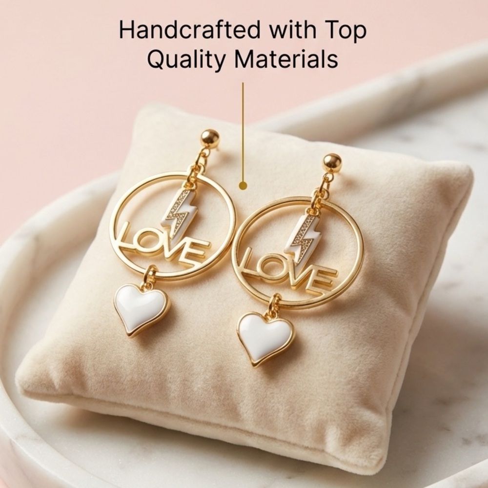 Lovestruck Bespoke Custom Made Gold Lightning Dangle Earrings 18k Rhinestones